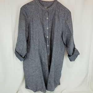 J Jill Women’s Linen Tunic Button Front Black Gray